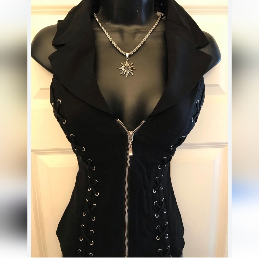 ISO Black Lace-Up Zip Front Vest